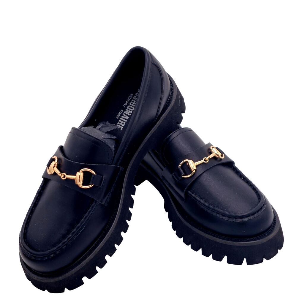 Dillan Buckle Slip On Loafer‎ Size 9M Chunky Platform BLACK